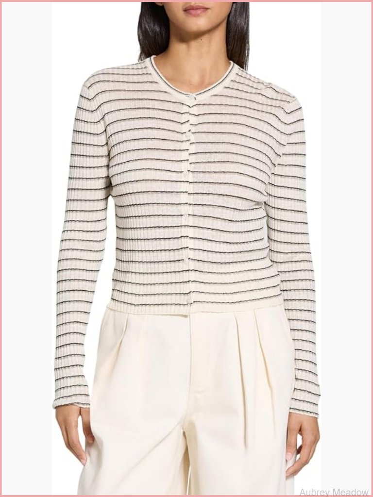 Cropped Cardigan Sweater With Button Closure, Linen Blend